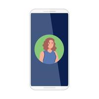 smartphone con foto donna sullo schermo, su sfondo bianco vettore