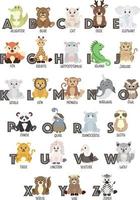 inglese alfabeto carino animali per bambini formazione scolastica. divertente mano disegnato personaggio stile. vettore illustrazione.