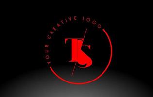 rosso ts serif lettera logo design con creativo intersecato tagliare. vettore