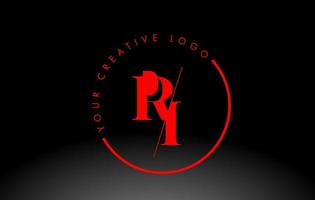 rosso RI serif lettera logo design con creativo intersecato tagliare. vettore