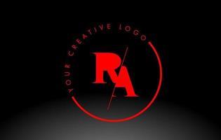 rosso RA serif lettera logo design con creativo intersecato tagliare. vettore