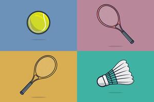 badminton, tennis palla con racchetta vettore illustrazione. gli sport oggetti elemento icona concetto. collezione di gli sport gioco badminton, tennis palla e racchetta design. gli sport amante, gli sport attrezzatura elemento.