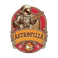 Vintage ▾ logo emblema astronauta Tenere Pizza e Coca Cola con ornamento sfondo e terra sotto vettore