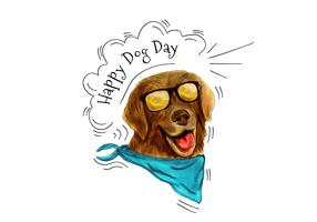 Cane divertente che porta gli occhiali da sole e sciarpa che sorride al giorno del cane vettore