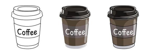 vettore impostato di carta tazza con caffè mano disegnato, nel schema e nel colore. cibo e bevanda vettore illustrazione
