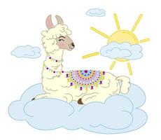 alpaca su un' nube nel il cielo su il fetore di sole e nuvole. bambino vettore illustrazione
