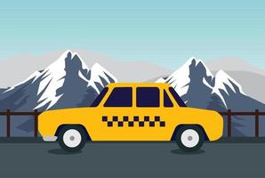 Taxi carta viaggio trasporto nel il nevoso montagne vettore