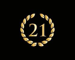 21 anni anniversario logo con d'oro squillare isolato su nero sfondo, per compleanno, anniversario e azienda celebrazione vettore