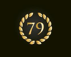 79th anni anniversario logo con d'oro squillare isolato su nero sfondo, per compleanno, anniversario e azienda celebrazione vettore
