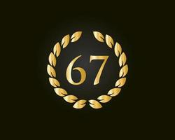 67th anni anniversario logo con d'oro squillare isolato su nero sfondo, per compleanno, anniversario e azienda celebrazione vettore