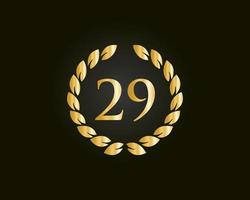 29th anni anniversario logo con d'oro squillare isolato su nero sfondo, per compleanno, anniversario e azienda celebrazione vettore