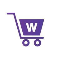 lettera w carrello shopping carrello. iniziale in linea e shopping logo concetto modello vettore