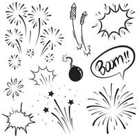 mano disegnato esplosione di stelle, sunburst elementi, esplosioni, fuochi d'artificio. vettore illustrazione