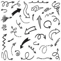 set di frecce disegnate a mano. elementi di design doodle vettoriali. illustrazione su sfondo bianco per infografica aziendale, banner, web e concept design. vettore