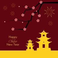 contento Cinese nuovo anno, lanterne, fuochi d'artificio e oro Casa su rosso colore sfondo. asiatico elementi su il rosso sfondo. vettore