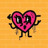 urbano graffiti - cuore retrò cartone animato portafortuna nel anni 80 stile, San Valentino giorno carattere. romantico spruzzato vettore illustrazione per cartoline, manifesti, adesivi, Stampa su Abiti.