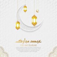 eid mubarak arabo islamico elegante sfondo ornamentale di lusso bianco e dorato con motivo islamico e ornamenti decorativi per lanterne vettore