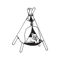 carino mano disegnato wigwam per gatti su bianca sfondo. vettore adorabile arte nel di moda scandinavo stile. divertente, carino, hygge illustrazione per manifesto, striscione, Stampa, decorazione bambini stanza dei giochi.