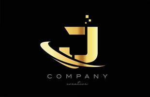 oro d'oro swoosh j alfabeto lettera logo icona con giallo colore. design per un' azienda o attività commerciale vettore
