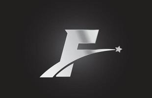 argento metallo f alfabeto lettera logo icona con stella. creativo design per attività commerciale o azienda vettore