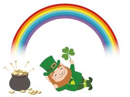 vettore st. patricks giorno simbolo illustrazione con un' folletto, un' arcobaleno, e un' pentola di oro isolato su un' bianca sfondo.