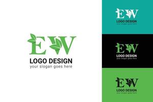 ecologia ew lettere logo con verde foglia. ew lettere eco logo con foglia. vettore carattere tipografico per natura manifesti, eco amichevole emblema, vegano identità, erbaceo e botanico carte eccetera.