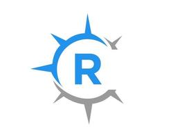 lettera r bussola logo design concetto. bussola cartello vettore