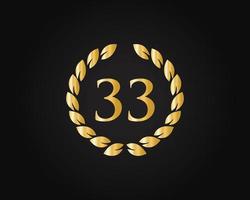 33 ° anni anniversario logo con d'oro squillare isolato su nero sfondo, per compleanno, anniversario e azienda celebrazione vettore