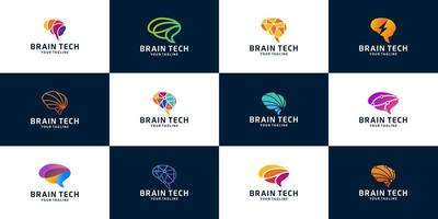 impostato di cervello Tech inteligente digitale idea logo modello vettore icona