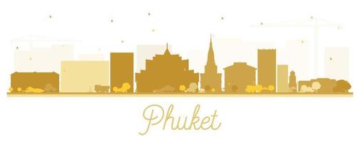 Phuket Tailandia città orizzonte silhouette con d'oro edifici isolato su bianca. vettore