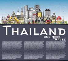 Tailandia città orizzonte con colore edifici, blu cielo e copia spazio. vettore