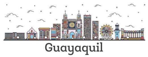 schema guayaquil ecuador città orizzonte con colore edifici isolato su bianca. vettore