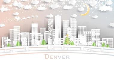 Denver Colorado Stati Uniti d'America città orizzonte nel carta tagliare stile con fiocchi di neve, Luna e neon ghirlanda. vettore