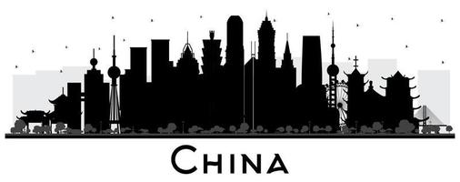 Cina città orizzonte silhouette con nero edifici isolato su bianca. vettore