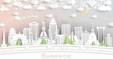 bangkok Tailandia città orizzonte nel carta tagliare stile con fiocchi di neve, Luna e neon ghirlanda. vettore