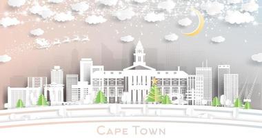 capo cittadina Sud Africa città orizzonte nel carta tagliare stile con fiocchi di neve, Luna e neon ghirlanda. vettore
