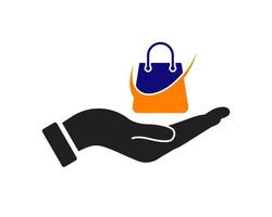 mano Borsa logo design. Borsa logo con mano concetto vettore. mano e Borsa logo design vettore