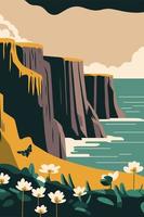 scogliere di moher e burren Irlanda turista attrazione vettore illustrazione manifesto