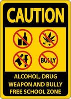 scuola sicurezza cartello attenzione, alcol, droga, arma e prepotente gratuito scuola zona vettore