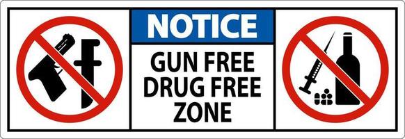 Avviso cartello pistola gratuito droga gratuito zona vettore