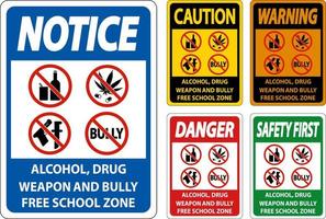 scuola sicurezza cartello Avviso, alcol, droga, arma e prepotente gratuito scuola zona vettore