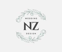 nz iniziali lettera nozze monogramma loghi collezione, mano disegnato moderno minimalista e floreale modelli per invito carte, Salva il Data, elegante identità per ristorante, boutique, bar nel vettore