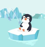 pinguino su un lastrone di ghiaccio andando a pescare vettore