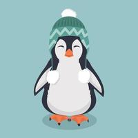 simpatico pinguino con cappello invernale di lana vettore