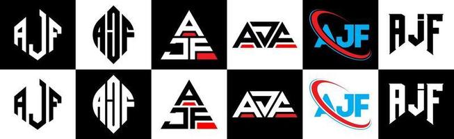 ajf lettera logo design nel sei stile. ajf poligono, cerchio, triangolo, esagono, piatto e semplice stile con nero e bianca colore variazione lettera logo impostato nel uno tavola da disegno. ajf minimalista e classico logo vettore