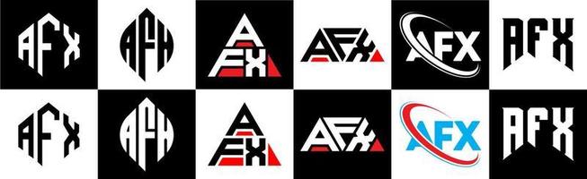 afx lettera logo design nel sei stile. afx poligono, cerchio, triangolo, esagono, piatto e semplice stile con nero e bianca colore variazione lettera logo impostato nel uno tavola da disegno. afx minimalista e classico logo vettore