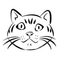 mano disegnato illustrazione di gatto viso con sporgente occhi. linea arte, nero schema. carino gattino cartone animato carattere. scarabocchio schizzo. Perfetto per Stampa, manifesto, saluto carta. vettore