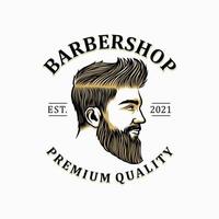 vettore Vintage ▾ barbiere negozio logo per il tuo design. per etichetta, distintivo, cartello o pubblicità. fricchettone uomo, parrucchiere logo.