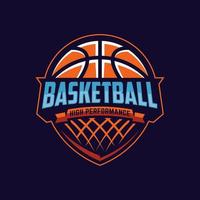 pallacanestro club logo, emblema, disegni con sfera. sport distintivo vettore illustrazione