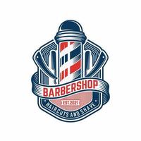 vettore Vintage ▾ barbiere negozio logo per il tuo design. per etichetta, distintivo, cartello o pubblicità. fricchettone uomo, parrucchiere logo.